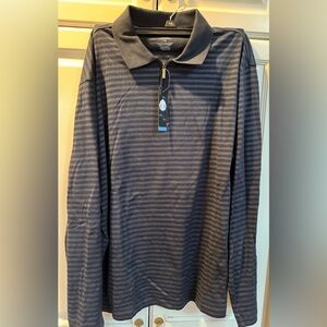 Men's NWT VanHeusen Striped Gray Polo Shirt Size Large Slim Fit